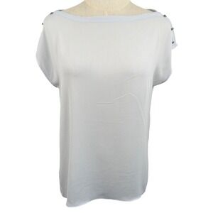 LOFT MP Mixed Media Blouse Top Stud Shoulder Cap Sleeve Workwear Lightweight GUC